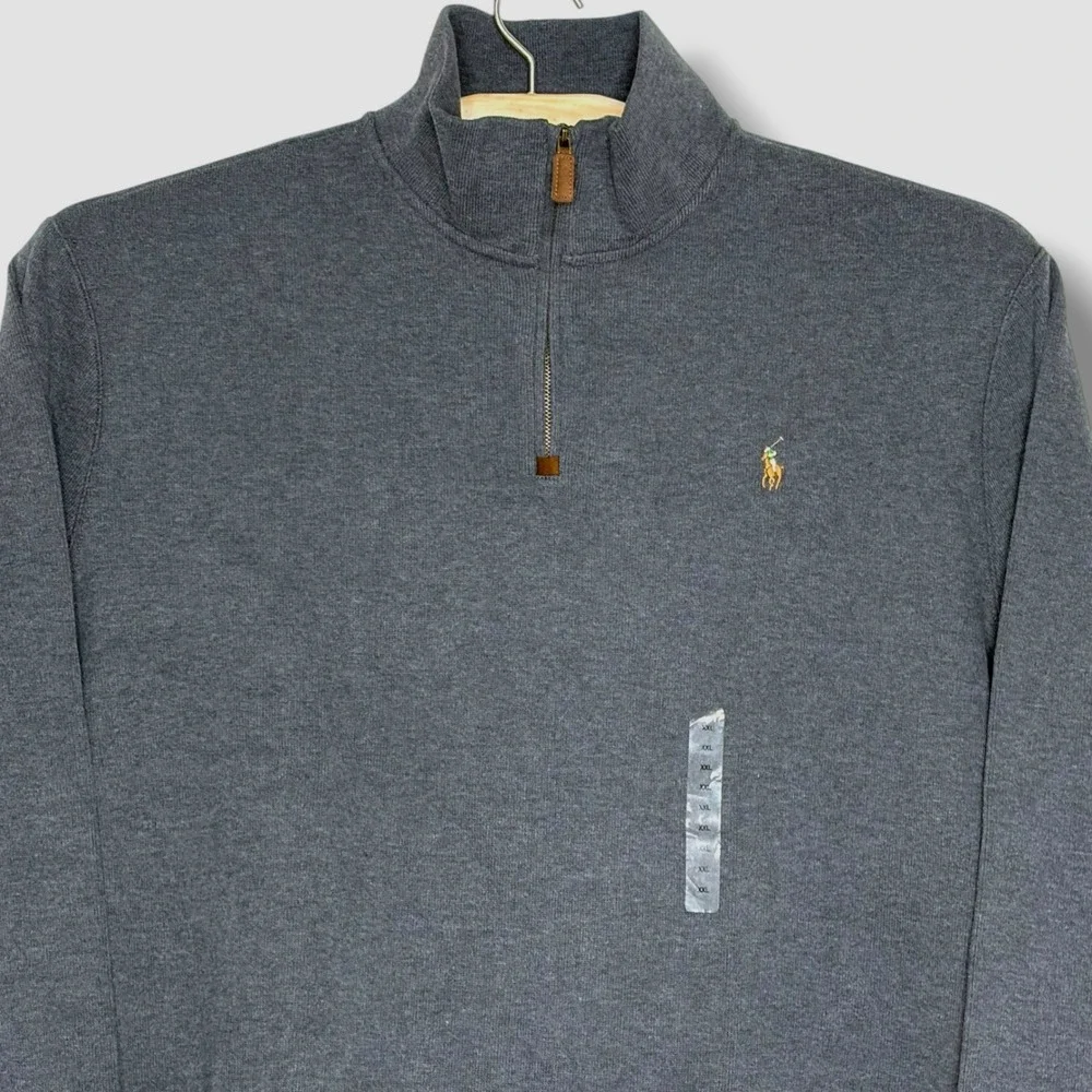 POLO Ralph‎ Lauren Men XXL Grey Quarter Zip Pullover Sweatshirt Flesh Pony NEW